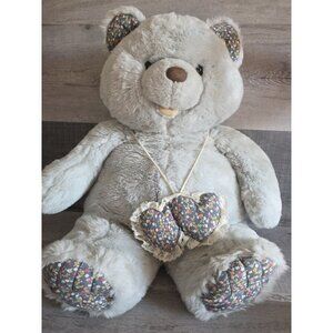 Vtg WESTCLIFF COLLECTION BEAR Large Gray Plush Stuffed Ditsy Floral Heart 28"